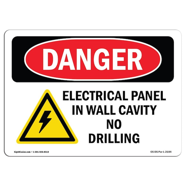 Safety Sign, OSHA Danger, 18" Height, Aluminum, Electrical Panel In Wall Cavity, Landscape